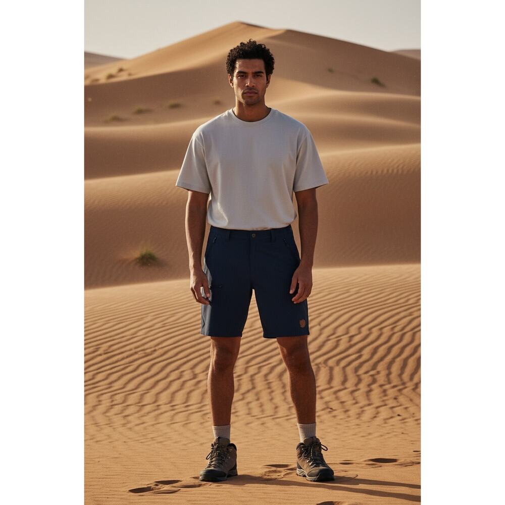 Fjallraven Abisko Trail Stretch Shorts Mens 30 Blue Hiking Outdoor Elastic Waist